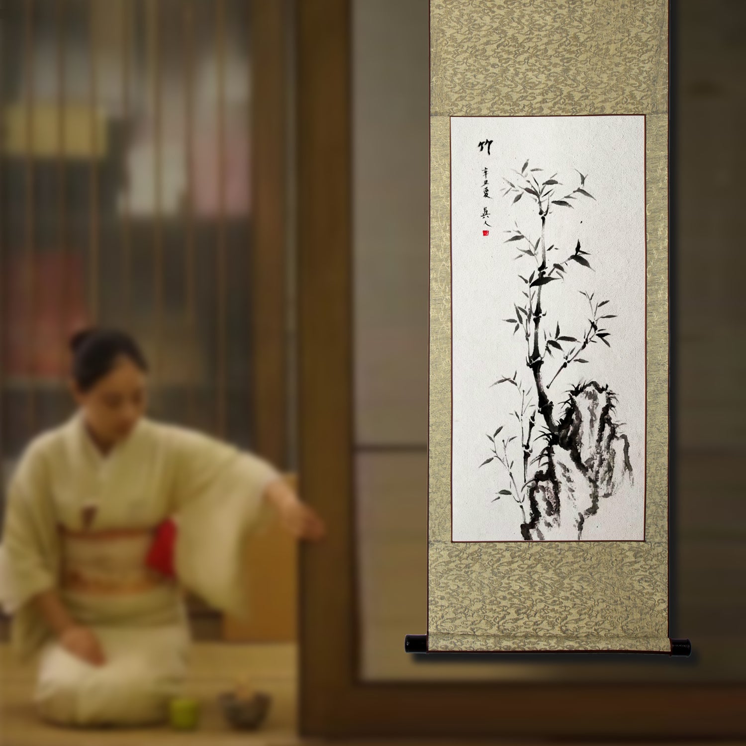 竹】四君子 四季花鳥水墨画 掛け軸 掛軸 画家の手描き中国書画 美術 