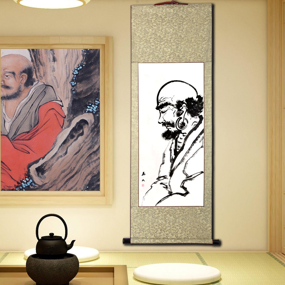 菩提達磨大師】水墨人物画 仏画 掛け軸 掛軸 画家の手描き中国